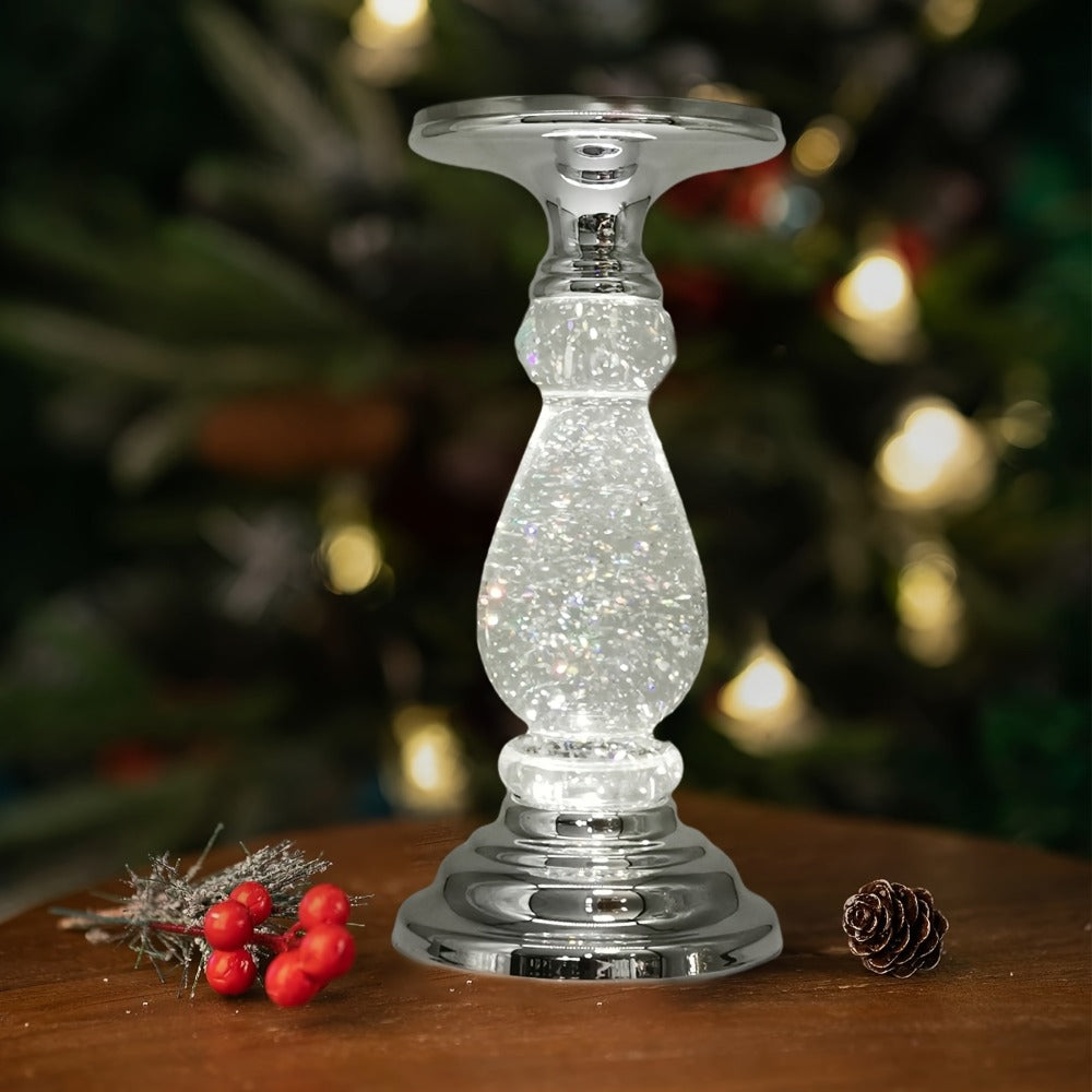 LED Candle Holder Swirling Acrylic Water Lantern Pedestal Candlestick Table Centerpiece for Wedding Party Birthday Anniversary Christmas Housewarming Gift Silvery Golden