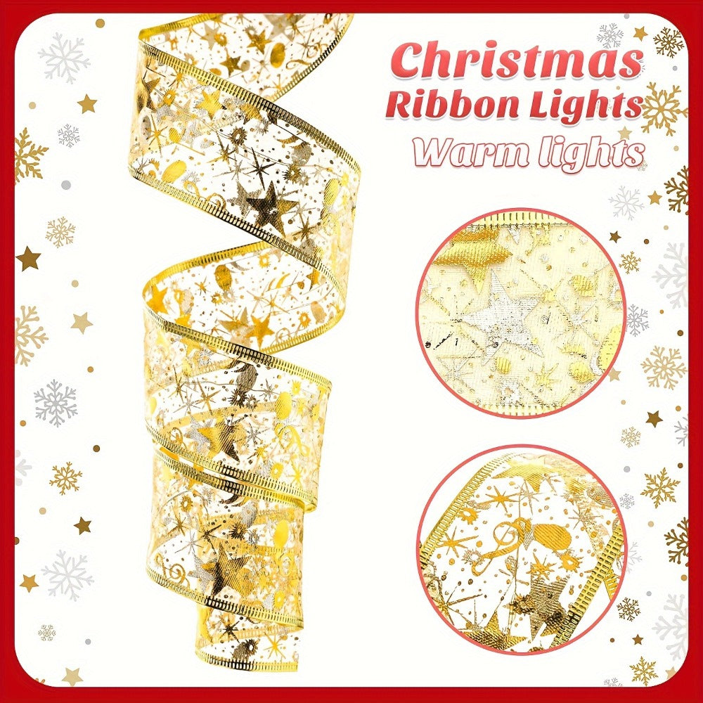 LED Christmas Fairy String Lights Battery Powered - 10M/32.8FT Golden Warm White Ribbon Garland for Christmas Tree, Indoor Party & Holiday Decorations