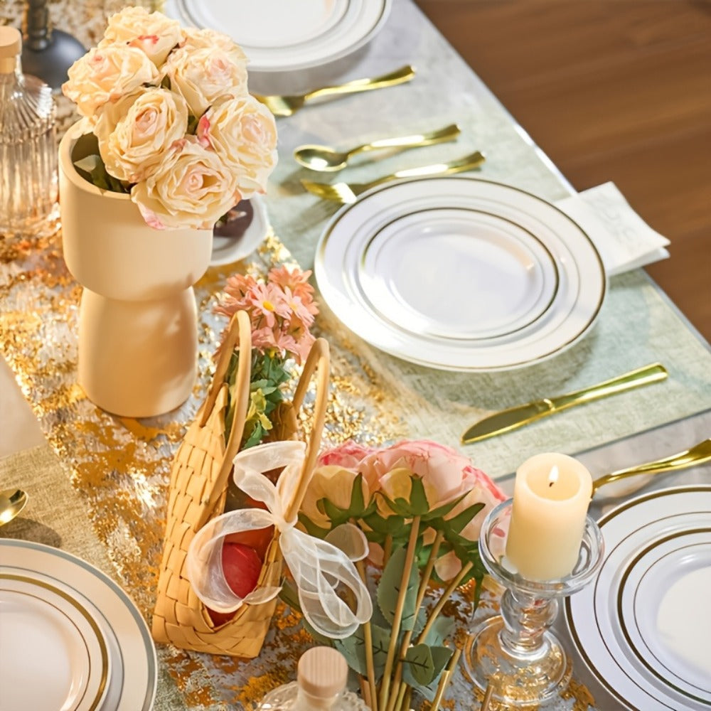 Disposable Party Dinnerware Set 350 700 Pieces Gold Silver Plastic Plates Salad Plates Cutlery Cups Napkins for 50 100 Guests Wedding Birthday Graduation Party