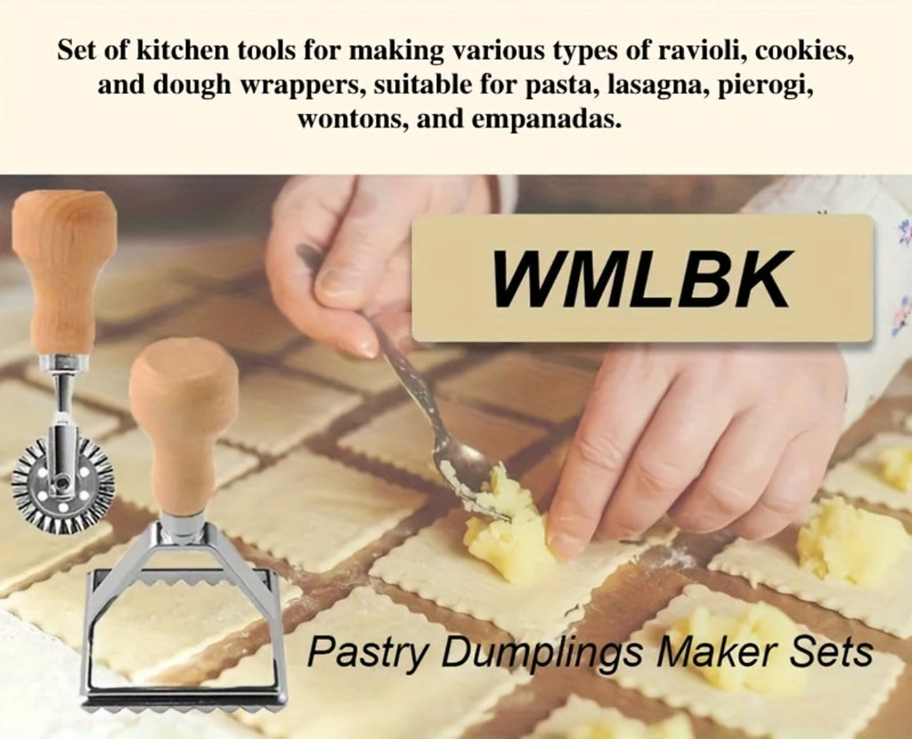 13PCS Dumpling Maker Set - Stainless Steel Ravioli Pierogi Cutter Tools with Wooden Handles