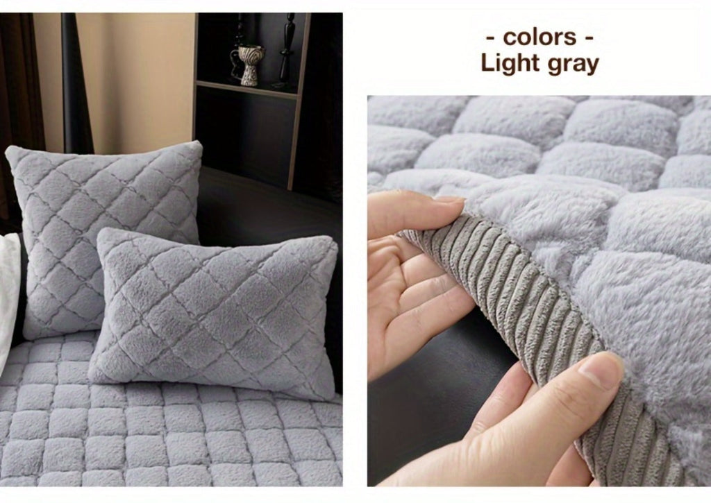 Sofa Cover Faux Rabbit Fur Plush Couch Slipcover - Thick Soft Non-Slip Pet Friendly Machine Washable Sofa Cushion Cover for Living Room Bedroom Office