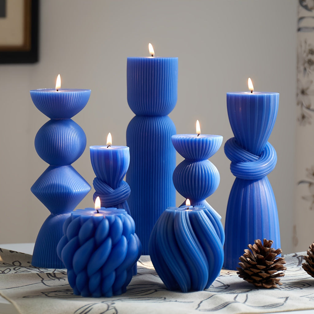 Ribbed Pillar Candles 7-Pack Large Soy Wax, Handmade Aesthetic Pillar Candle Set for Home Decor, Wedding Centerpiece, Shelf Decor, Dining Table & Housewarming Gift ¨C White, Black, Blue, Orange with Glitter