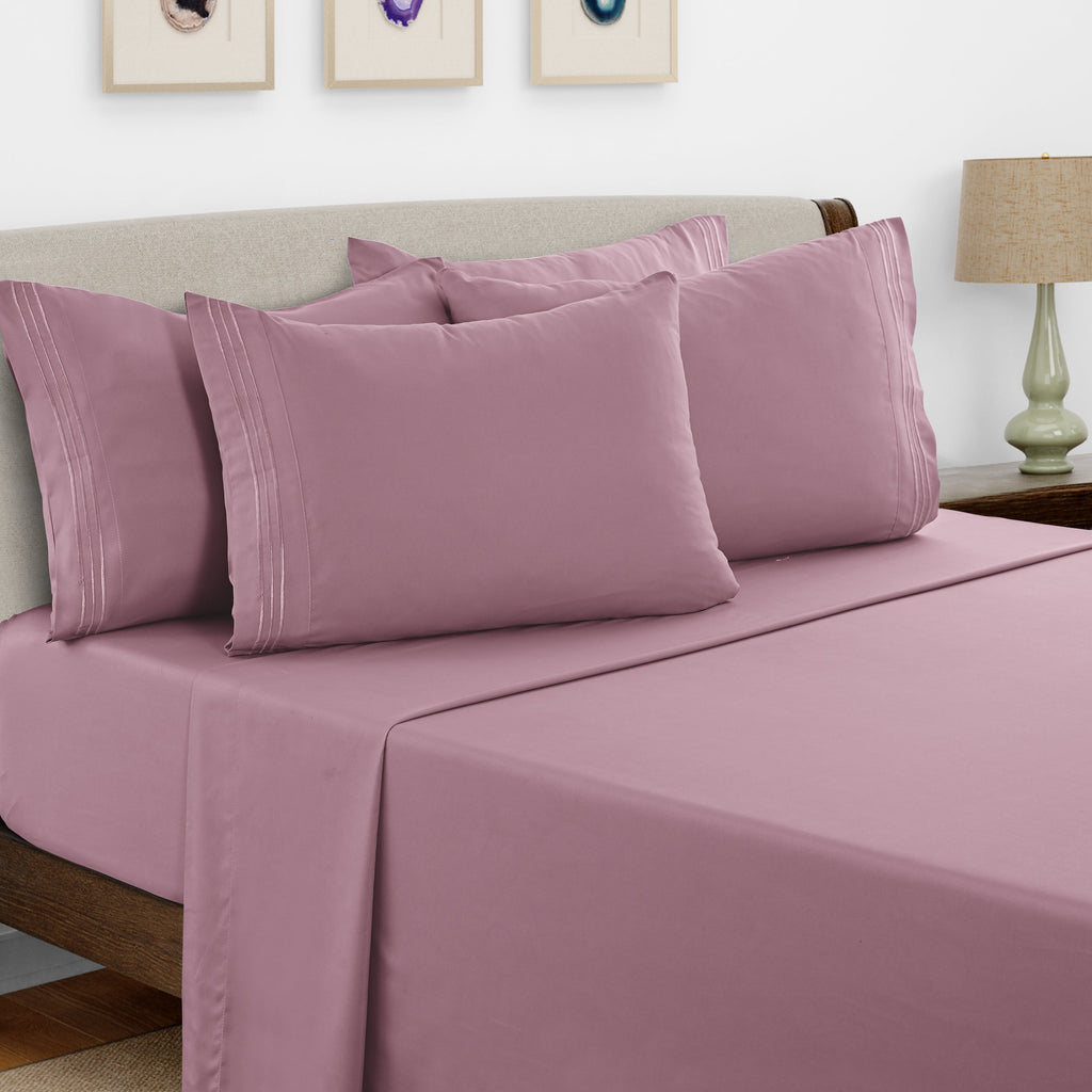 Bed Sheets Set 6 Piece - Soft Brushed Microfiber Fitted Sheet with 16¡± Deep Pocket, Flat Sheet & Embroidered Pillowcases, Hotel Luxury Cooling Bedding, All Seasons, 20 Colors