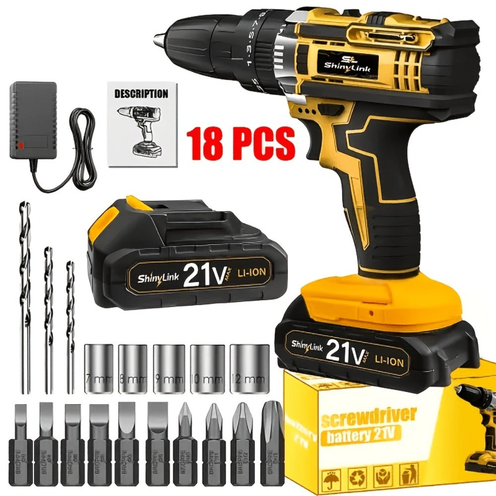 21V Cordless Drill Set Electric Drill Driver Kit with Lithium Battery Screwdriver Bits Hand Tools Toolbox for Home Repair DIY 18 30 136 Piece Kit Gift for Men