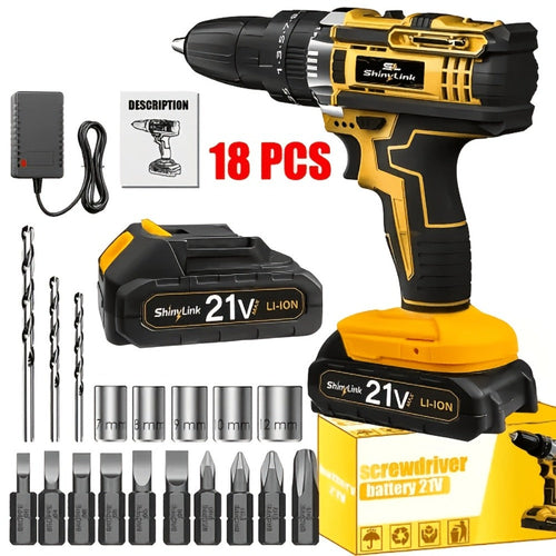 21V Cordless Drill Set Electric Drill Driver Kit with Lithium Battery Screwdriver Bits Hand Tools Toolbox for Home Repair DIY 18 30 136 Piece Kit Gift for Men
