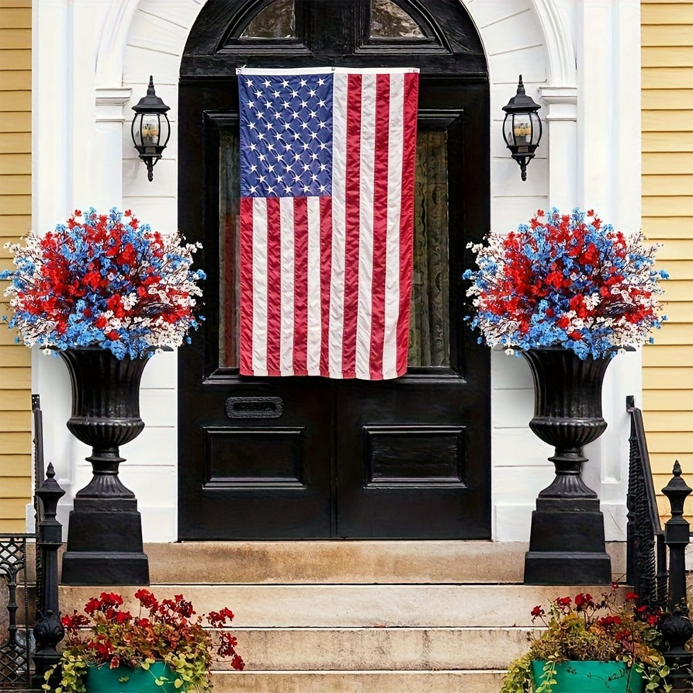 4th of July Artificial Flowers 15pcs Patriotic Red White Blue Fake Flower Arrangements Independence Day Home Decor Table Centerpiece Indoor Outdoor Maintenance Free Holiday Decoration