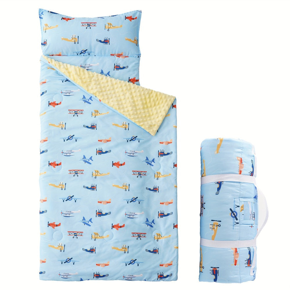 Kids Nap Mat Roll-Up Sleeping Mat for Daycare & Travel - 100% Polyester, Machine Washable, Fun Prints