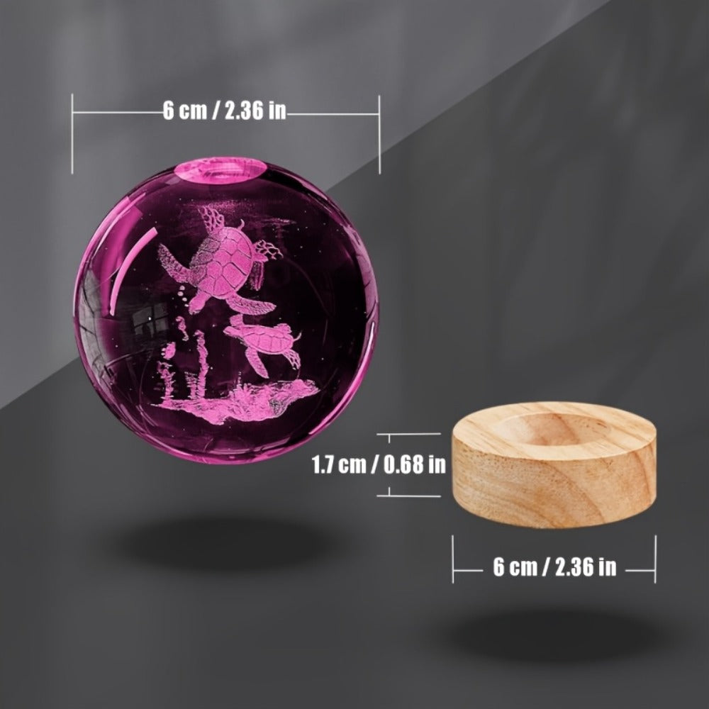 3D Sea Turtle Crystal Ball Night Light ¨C LED Color Glow Glass Orb Lamp with Bamboo Base, Ocean Animal Figurine Desk Light for Home Bedroom Decor, Unique Gift for Turtle Lovers, Elders & Friends (2.36in)