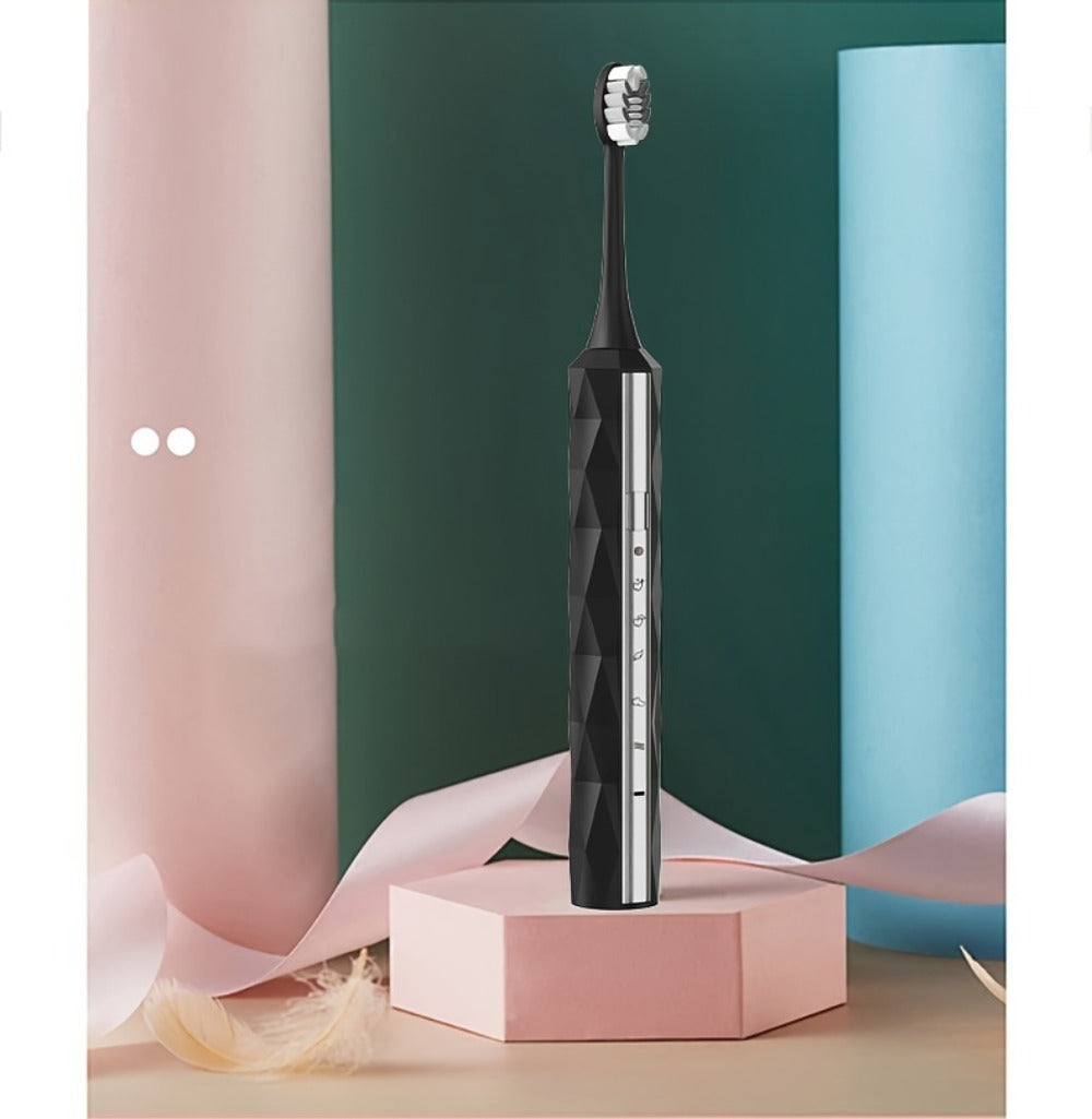 Sonic Electric Toothbrush IPX8 Waterproof ¨C USB Rechargeable, Smart Timer, Metal Handle, 5 Replacement Brush Heads, Soft Bristles for Adults Men & Women ¨C Black & Blue