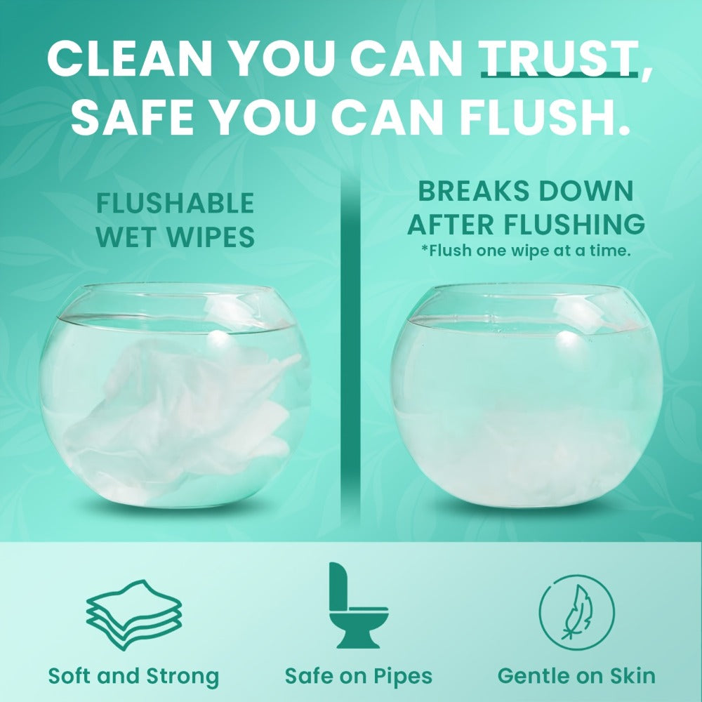 Flushable Wet Wipes Adult XL Unscented No Alcohol Septic Safe Toilet Wipes Portable Family Size for Bathroom Outdoor Camping Travel Hygiene 150 or 300 Wipes 3 or 6 Pack