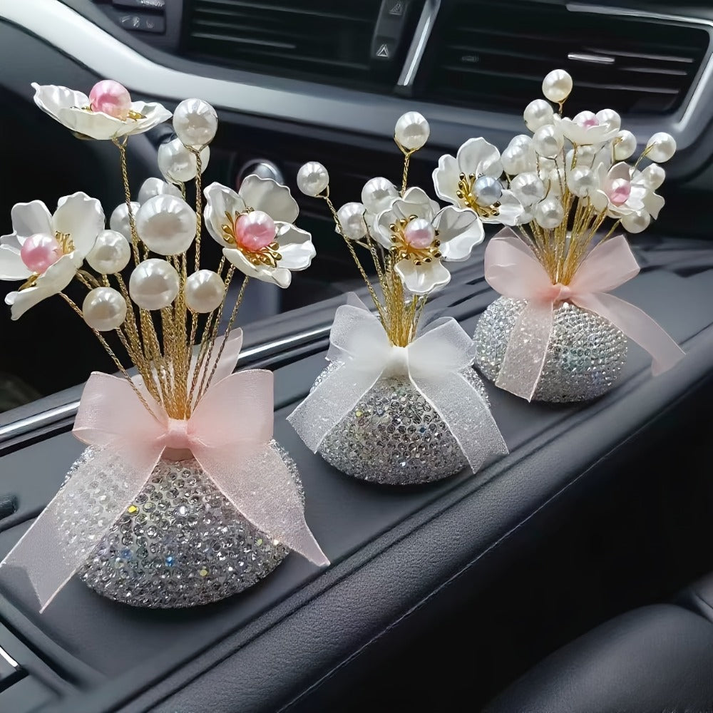 Crystal Flower Car Decoration Handmade DIY Simulation Crystal Flowers for Car Center Console Dashboard Home Decor Holiday Party Birthday Gift Mother's Day Valentine's Day