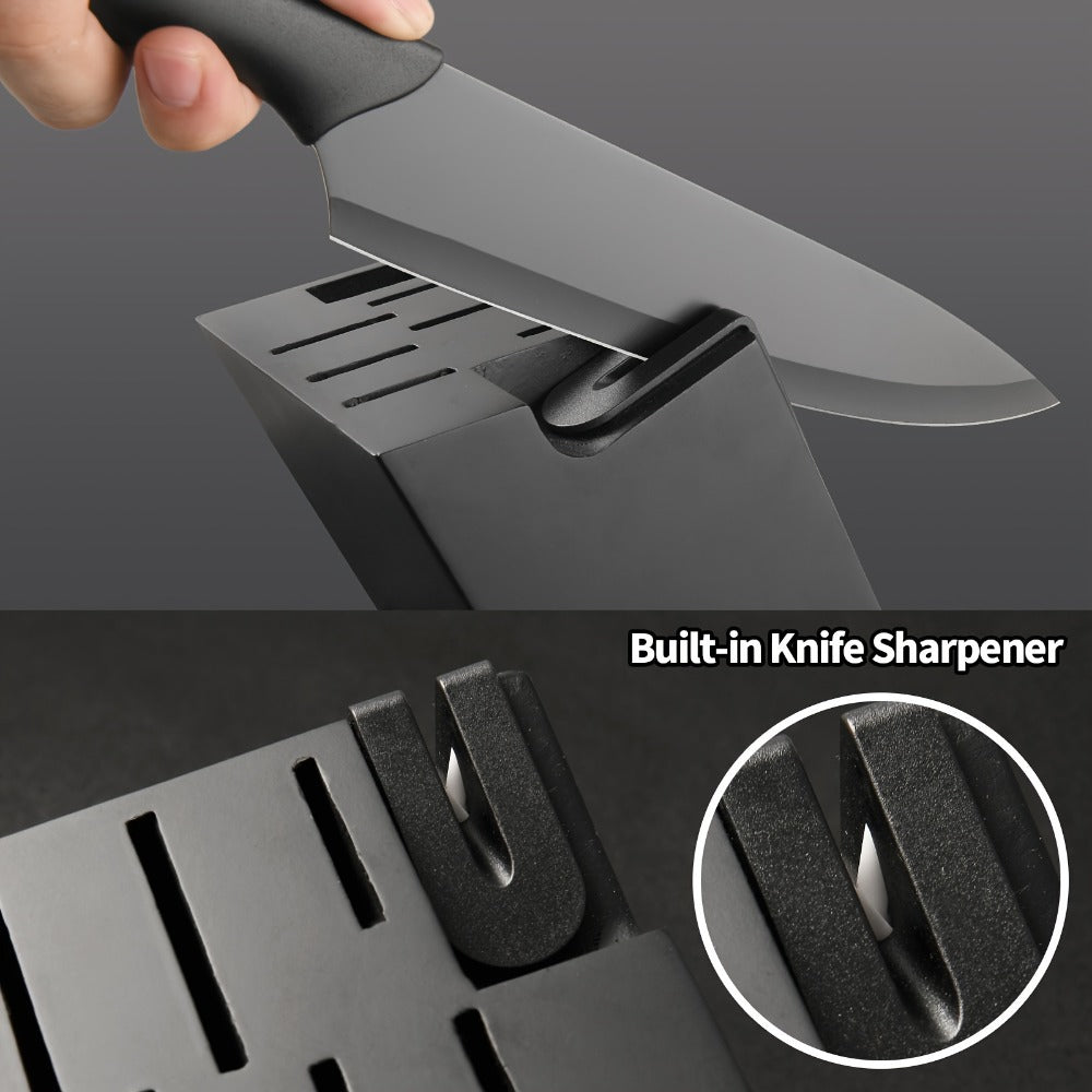 Kitchen Knife Set 15 Piece Professional Chef Knife Set with Wooden Block Non-Slip ABS Handle Cutting Board Kitchen Shears Black Coded Knives for Home Restaurant