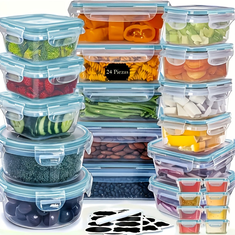 Food Storage Containers Set with Lids 48-Piece | Leak-Proof Stackable Plastic Meal Prep Containers for Kitchen Pantry Refrigerator Freezer Microwave Safe with Labels