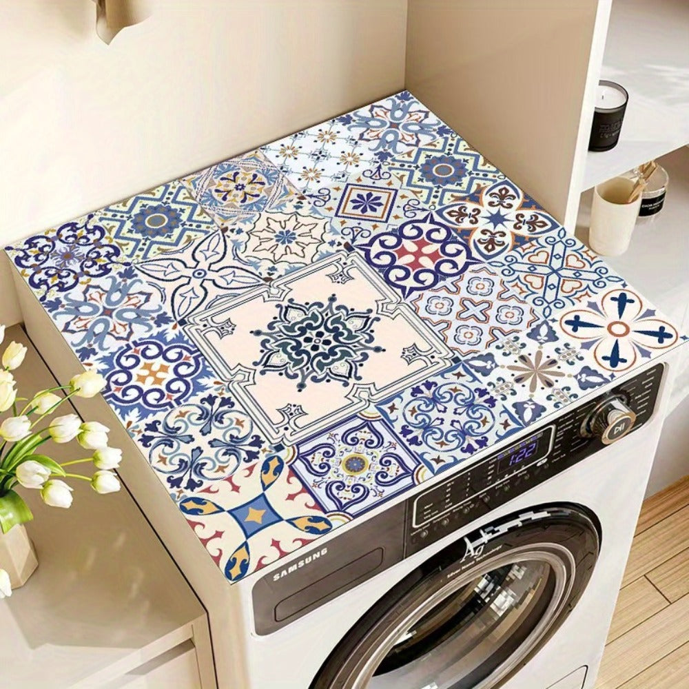 Washing Machine Cover Vintage Mosaic Pattern Dustproof Anti-Slip Diatomite Material 23.62 x 19.69 Inch Multi-Use Appliance Protector for Laundry Room Kitchen Top Load Washer