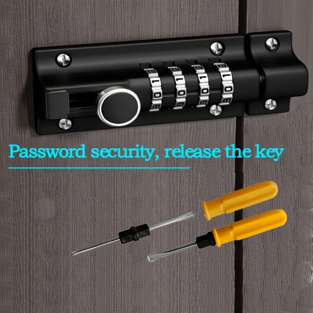 Combination Bolt Lock 4-Digit Heavy Duty Zinc Alloy Sliding Security Lock ¨C Keyless Door Bolt with Screwdriver Set for Shed Gate Fence & Outdoor Doors, Black
