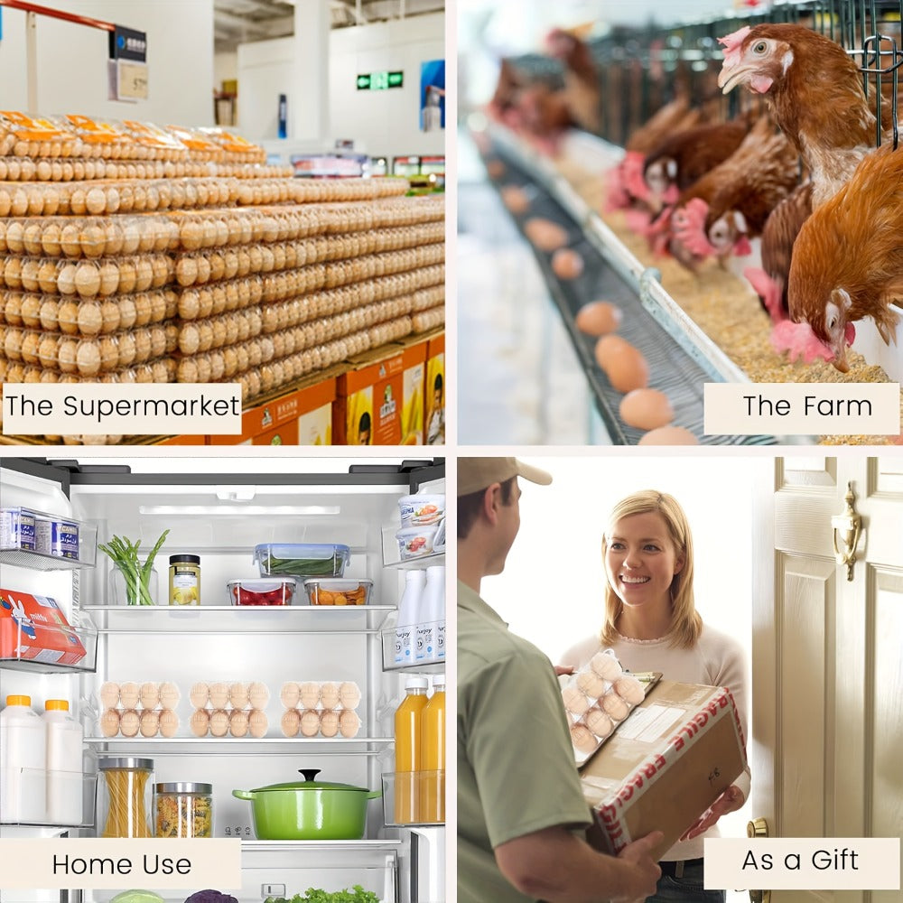 52/104-Pack Clear Plastic Egg Cartons Bulk with Sticker Labels - Reusable 12-Count Egg Containers for Home Farm Market Display