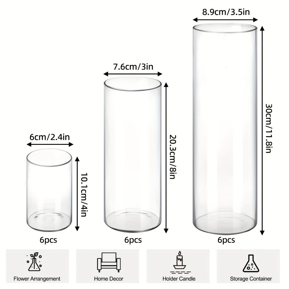 Clear Glass Cylinder Candle Holder Vases 12/24/36/48 Pcs | 4 6 8 10 Inch Tall Hurricane Floating Candle Vase | Wedding Centerpiece Table Decor | Party Home Shelf Decoration Glass Vase Bulk Set