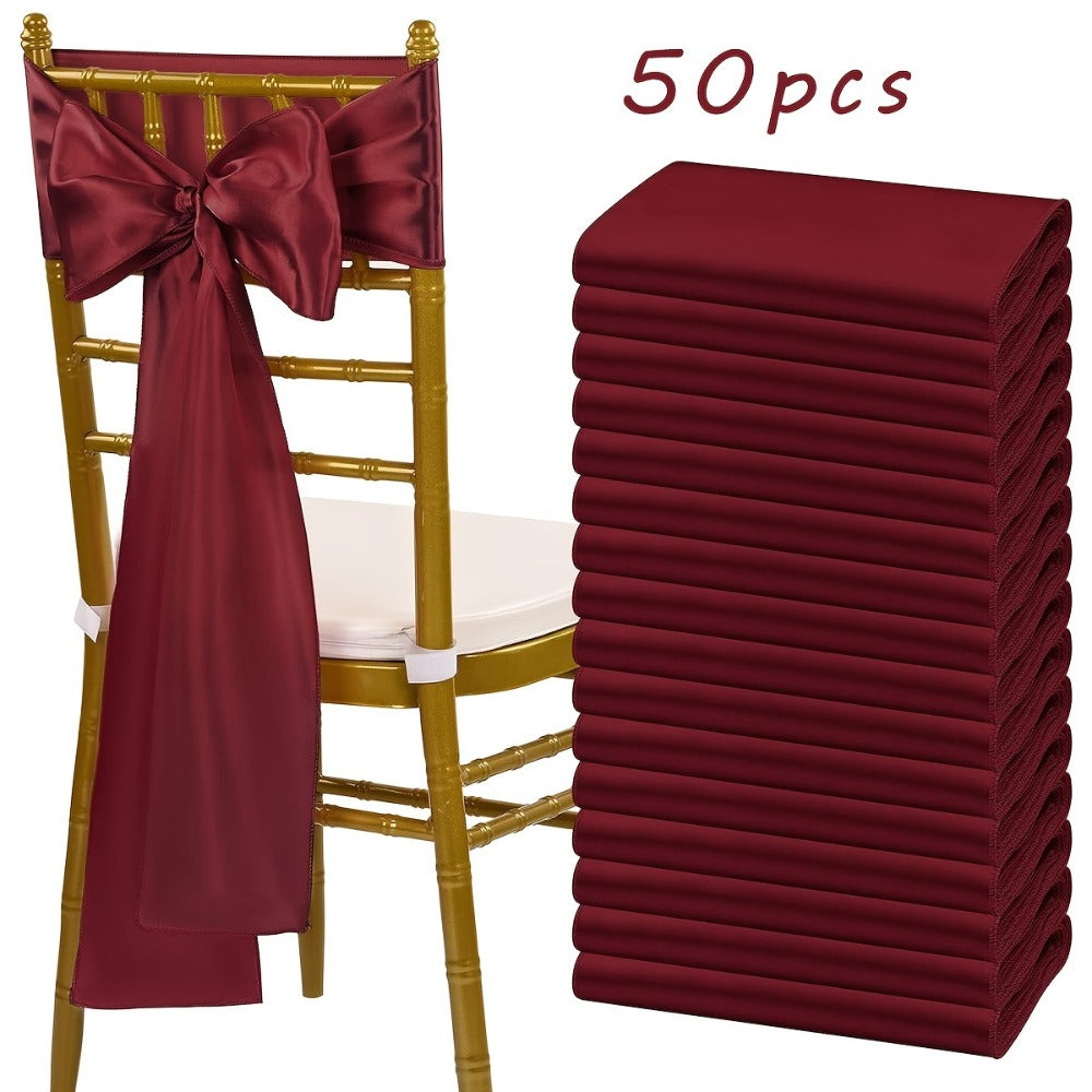 50pcs Satin Chair Sashes Bow Ribbon 7x108in - Universal Chair Belt Streamer for Wedding Reception Banquet Restaurant Hotel Party Event Decoration, 3 Colors