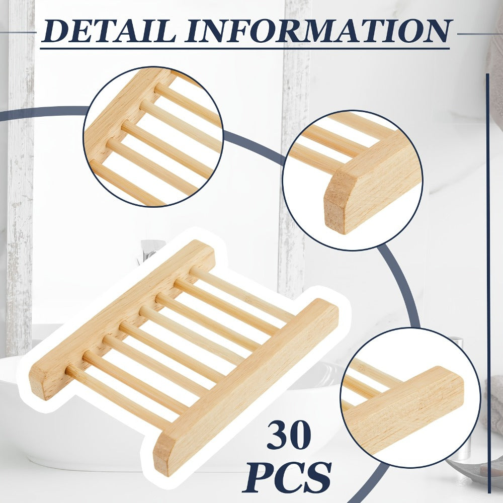 Soap Exfoliating Mesh Bag with Wooden Holder Set 60 Pcs | Natural Sisal Bath Scrubber Bags & Rectangle Wood Soap Dish for Shower, Bathroom Sink, Body Scrub & Skin Cleansing Accessories