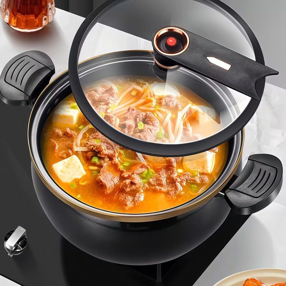 Non-Stick Soup Pot with Twist-Lock Handle | Large Capacity Stew Pot Compatible with Gas Stove Induction Cooker Open Fire | Multi-Function Cooking Pot for Home Restaurant Hotel