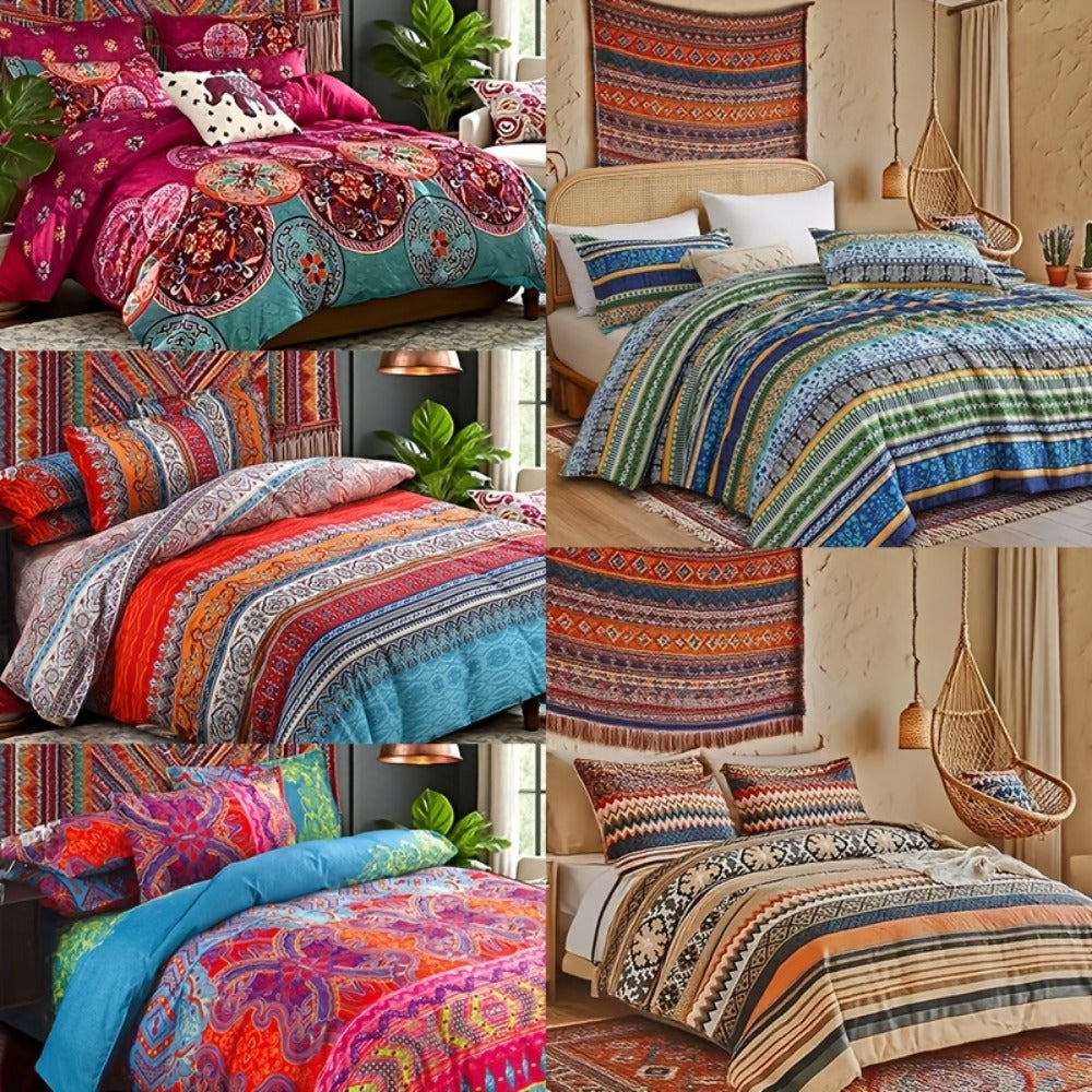 Bohemian Floral Quilt Comforter Set ¨C Soft Microfiber Lightweight Bedding for All Seasons, Twin Queen King ¨C Rose Red, Scarlet & Dark Pink