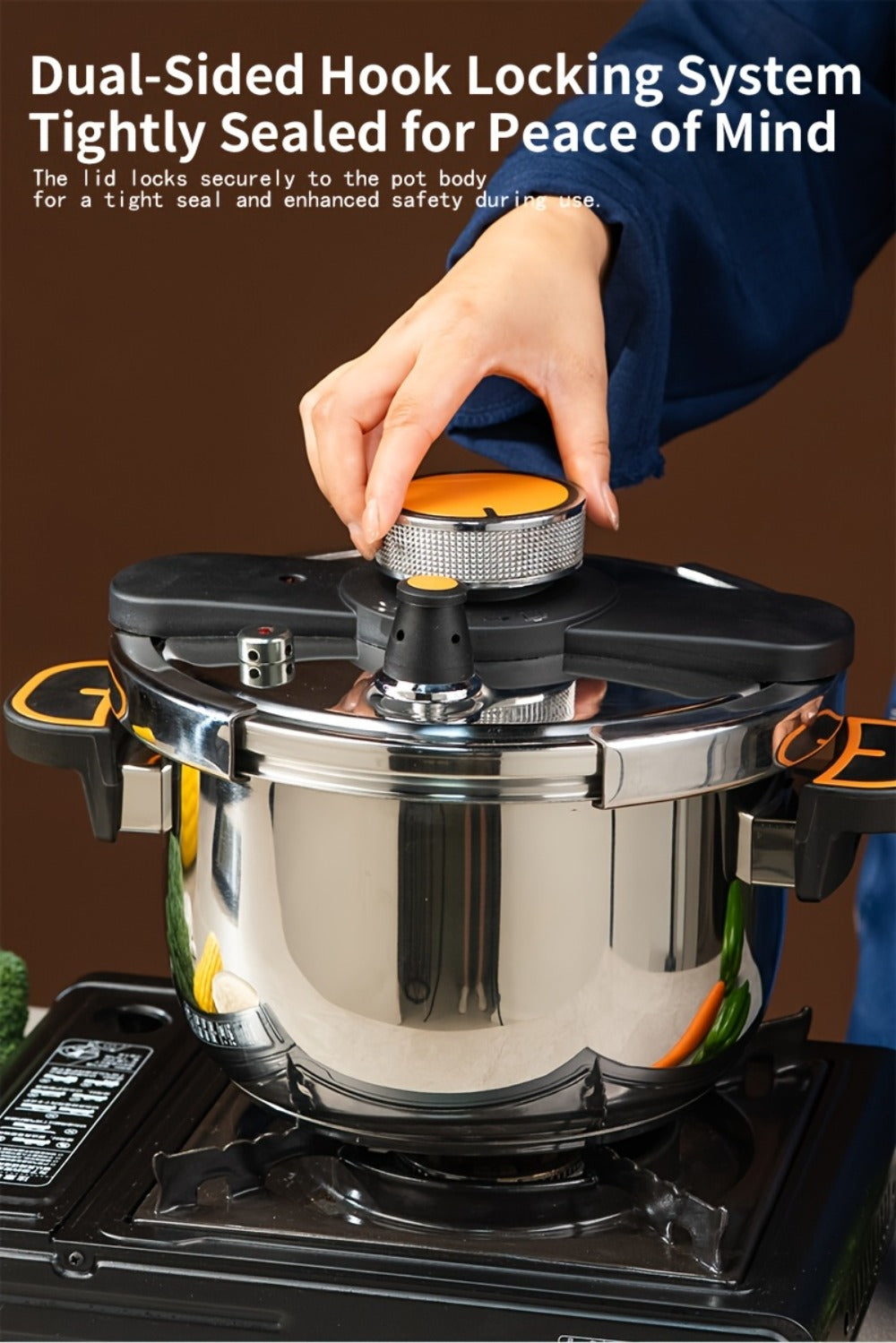 Pressure Cooker Stainless Steel with One-Twist Lock Lid ¨C Heavy-Duty Induction & Gas Compatible Stew Pot in 1.32gal, 1.59gal & 2.11gal, Dishwasher Safe Family Soup Cooker for Daily Cooking