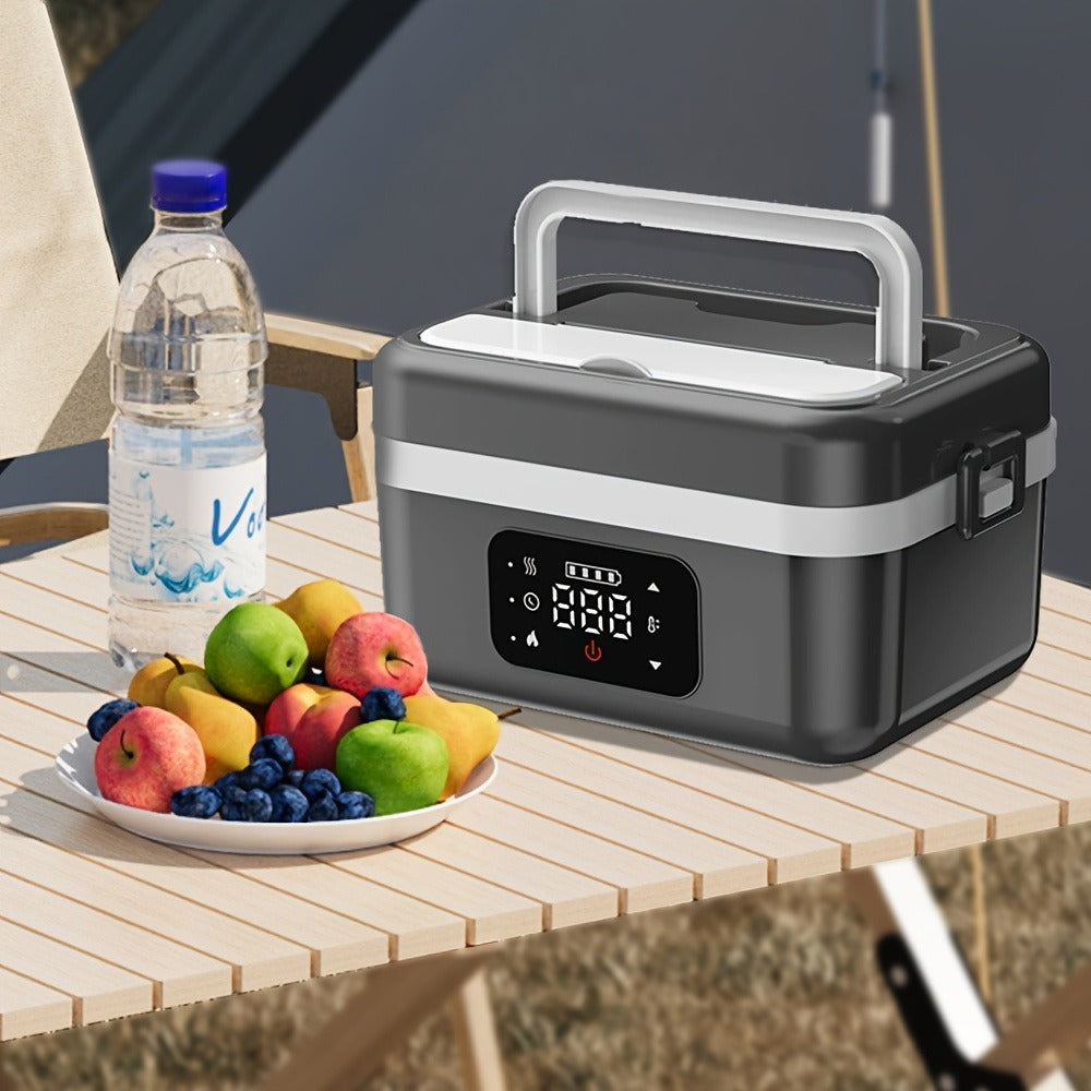 Wireless Heated Lunch Box 8000mAh Battery Powered - 60W Electric Food Warmer 1L Stainless Steel with Smart Timer 8 Settings and Power Bank Function, Portable Lunch Heater for Office Car Truck and Travel, BPA-Free with Fork Spoon and Insulated Bag