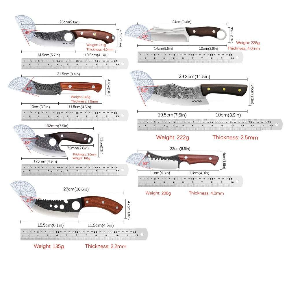Viking Chef Knife Set 3/4pcs Hammered Stainless Steel Kitchen Knives ¨C Boning, Utility & BBQ Knife with Wooden Handle for Cooking, Camping & Outdoor