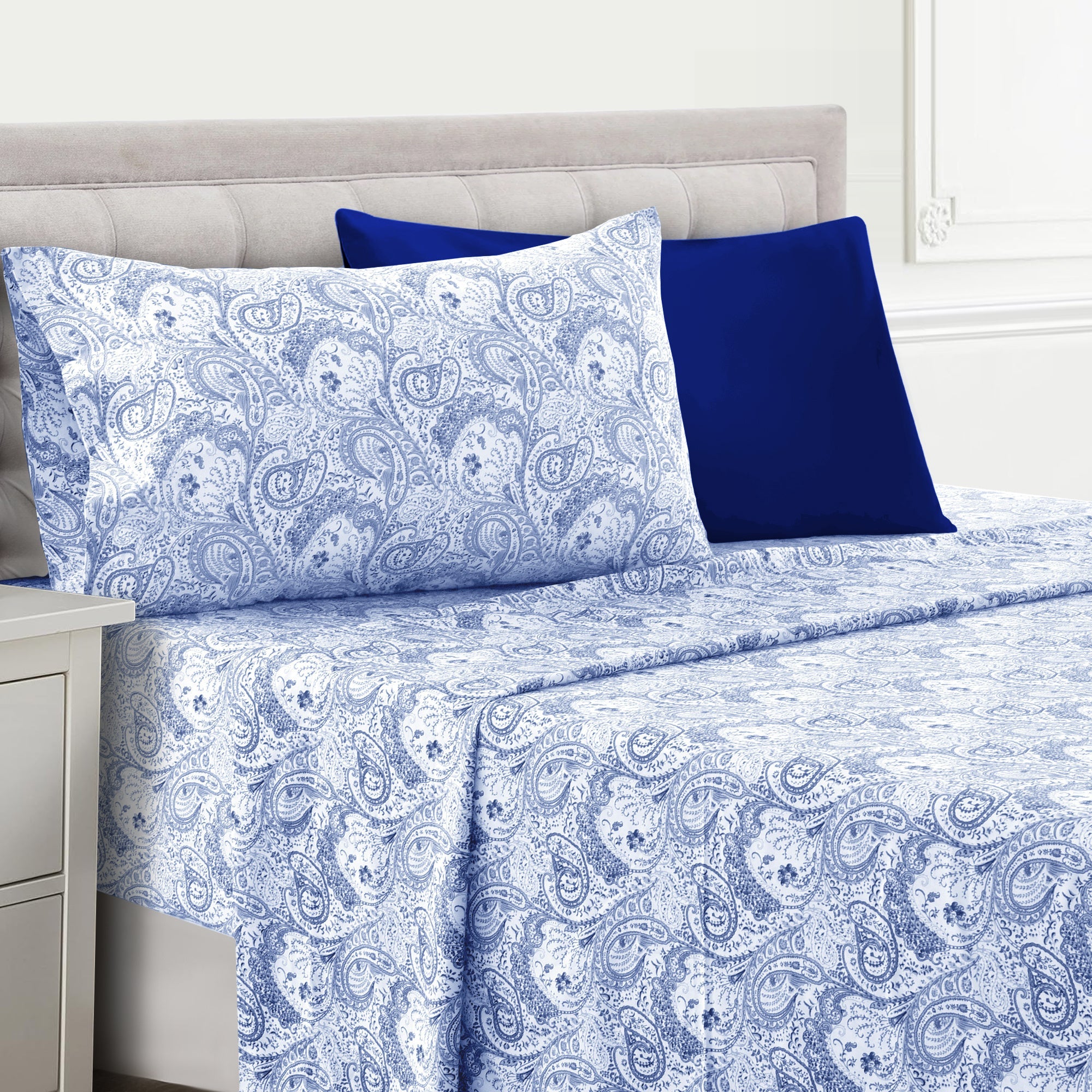 Paisley Bed Sheet Set 4 6 Piece 100% Brushed Microfiber Deep Pocket Fitted Sheet Soft Wrinkle Free Cooling Breathable Twin Full Queen King Cal King