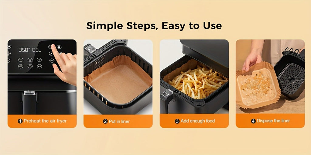 Air Fryer Parchment Paper Liners 250pcs - Non-Stick Disposable Square Liner Sheets for 5-8QT Air Fryer Basket Baking Roasting Microwave Unbleached