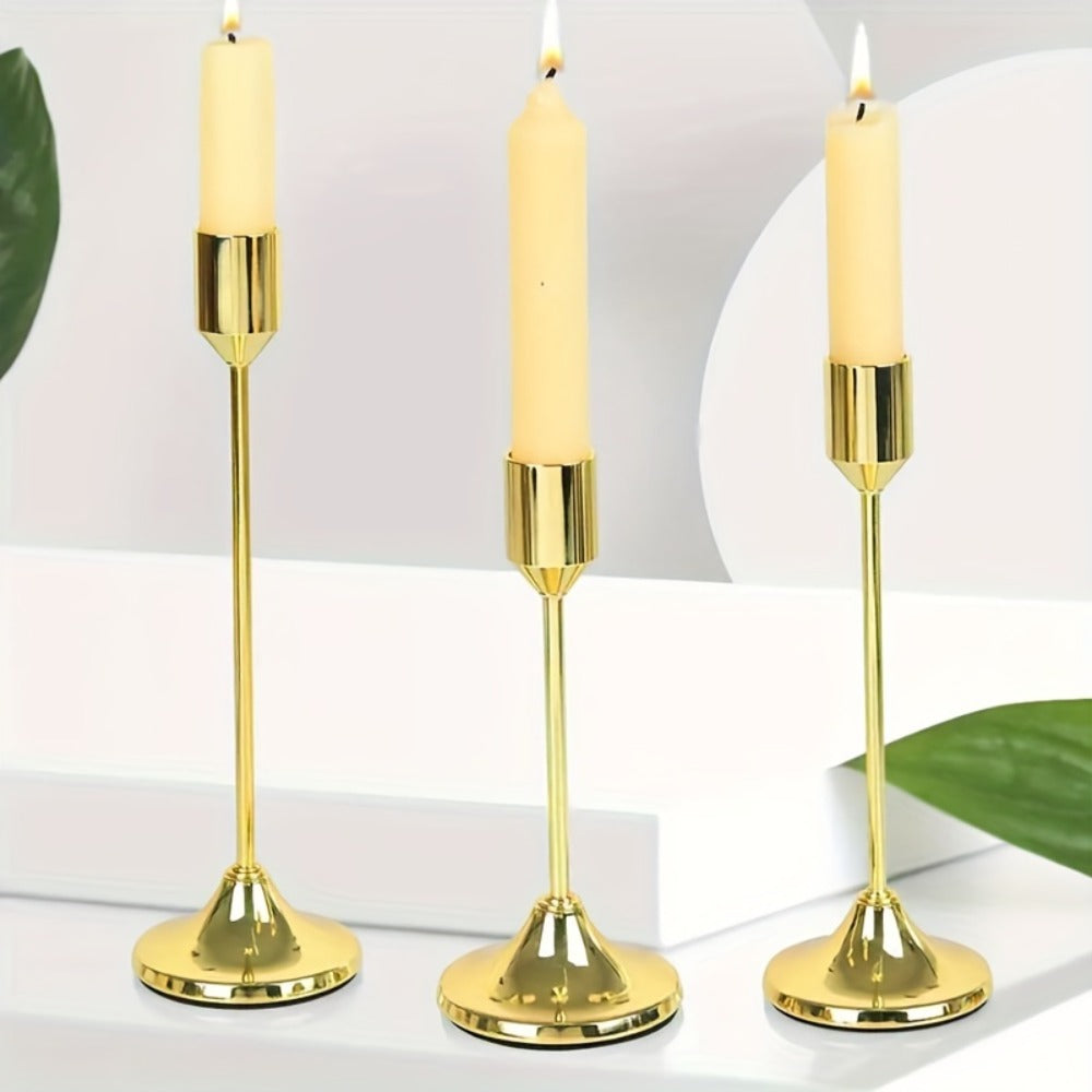 Metal Candlesticks Set of 6 ¨C Taper Candle Holders for Wedding Centerpiece, Christmas, Halloween, Thanksgiving, Hanukkah, Easter & Romantic Candlelight Dinner Table Decor, Assorted Sizes, 3 Finishes