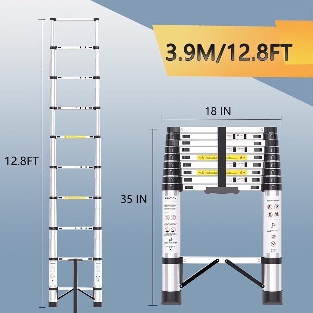 Telescoping Extension Ladder Aluminum Heavy Duty 330 LBS ¨C 6.5 / 8.5 / 10.5 / 12.5 FT Folding Telescopic Ladder, Easy Store, Multi-Purpose for Roof Repair, Painting, Gutter Cleaning & Outdoor Work