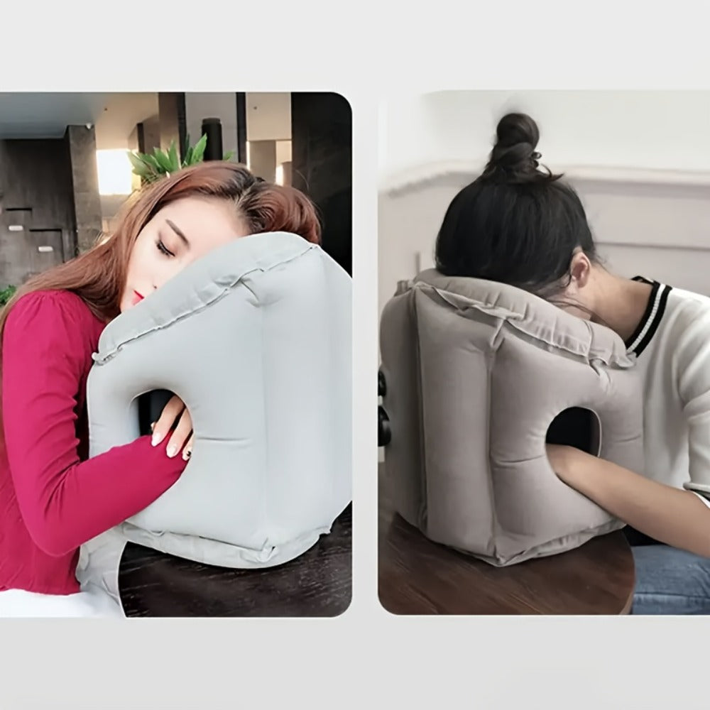 Inflatable Travel Pillow with Carrying Case ¨C Ergonomic Neck & Head Support for Airplane, Car, Train, Office Nap & Camping, Compact Lightweight Flocking Fabric Pillow