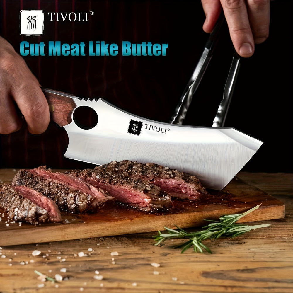 Meat Cleaver Knife High Carbon Steel Full Tang with Sheath Outdoor Camping Kitchen Vegetable Chopper Forged Heavy Duty Chef Cleaver Father's Day Gift