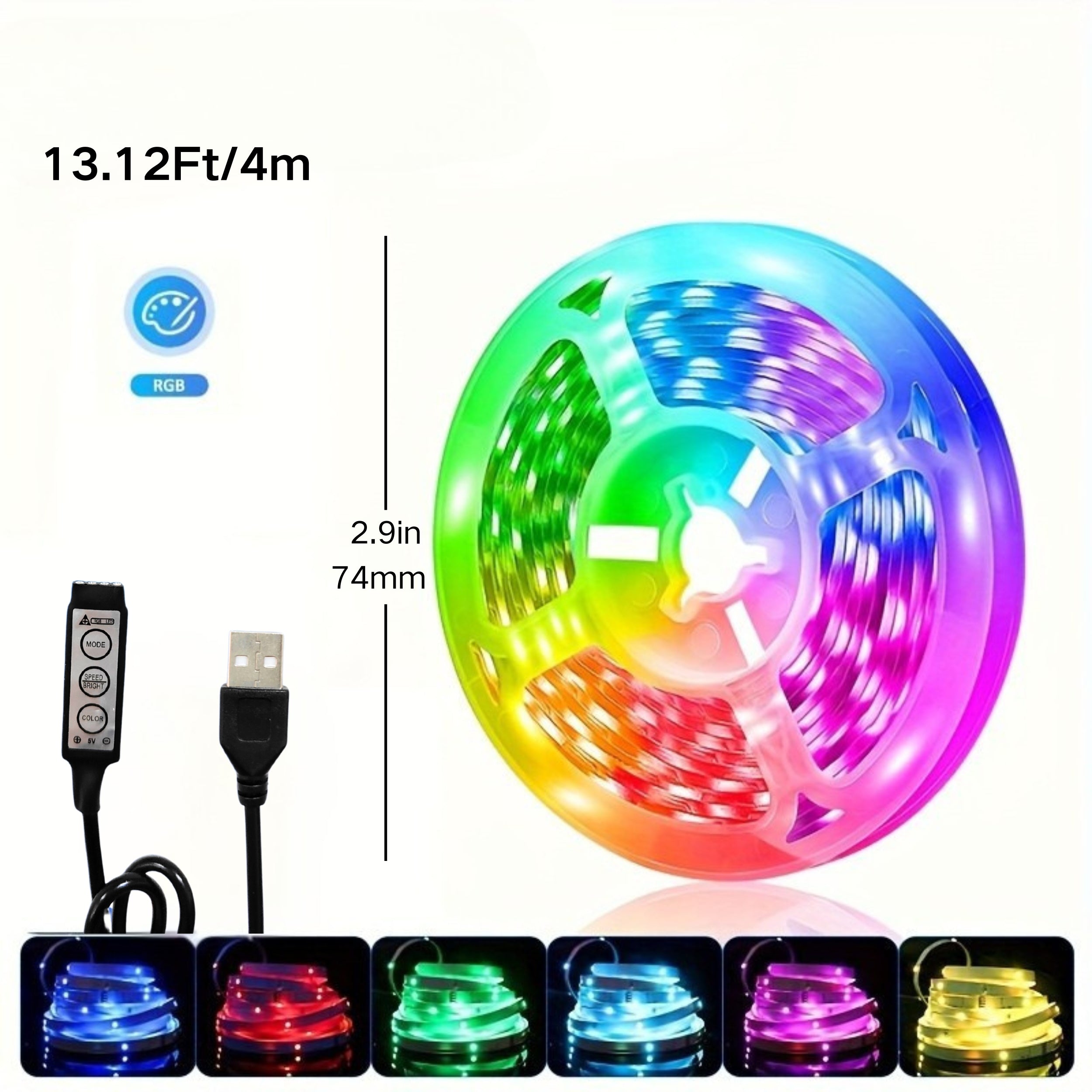 RGB LED Light Strip 5050 SMD USB Powered - Multi-Color Cuttable LED Strip with 3-Button Controller, Easy Install for Home Decor Living Room Bedroom TV Background Christmas Party Stage, 3M / 4M / 15M