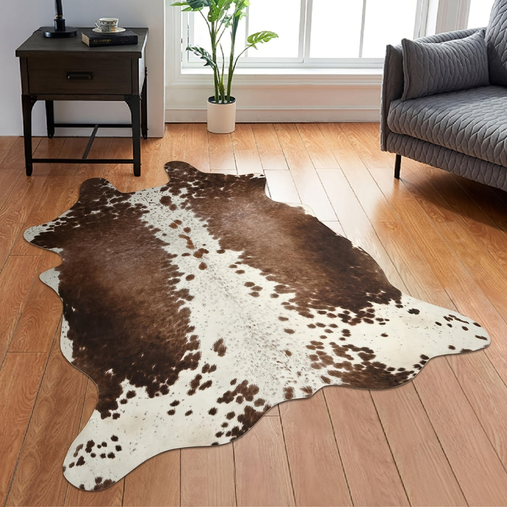 Cowhide Area Rug Faux Animal Print Rug Western Style Non-Slip Floor Mat for Living Room Bedroom Dining Room Office Boho Home Decor Cow Print Carpet