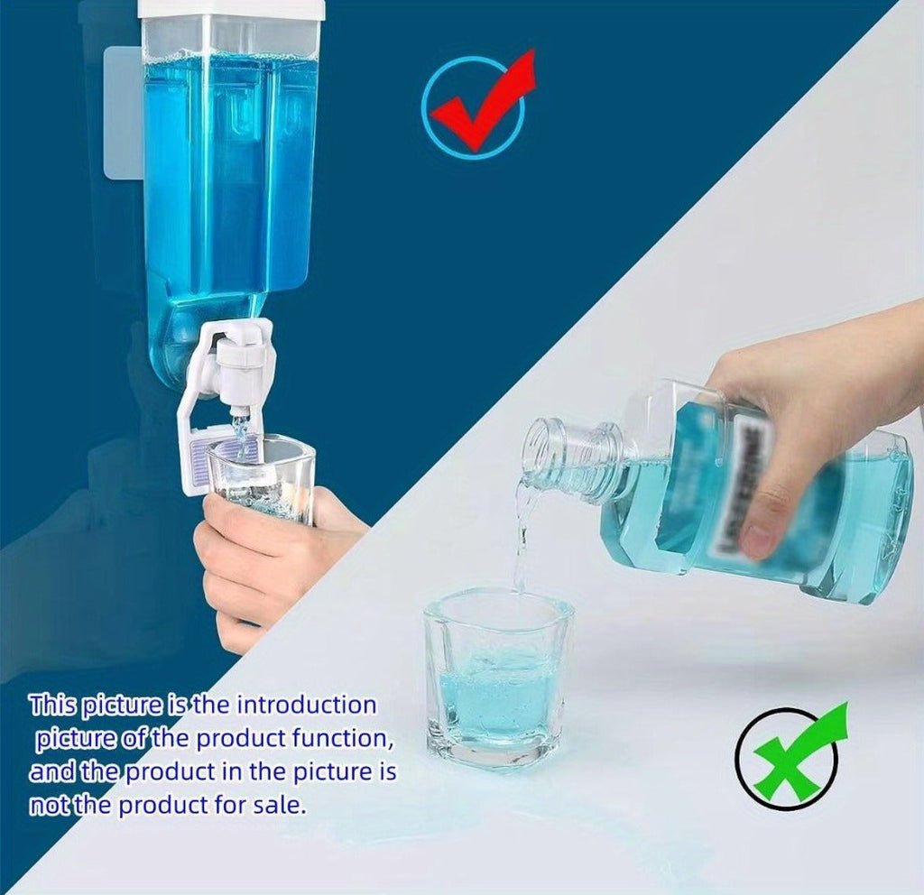 Mouthwash Dispenser Wall Mounted 2-Pack 21 oz Plastic Container - No Electricity Required, Space Saving Bathroom Organizer for Countertop Storage, Durable Refillable Liquid Soap & Rinse Dispenser
