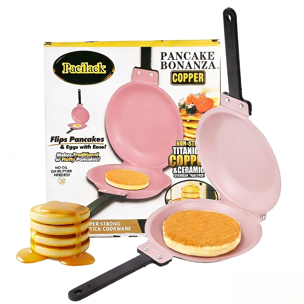 Pancake Pan Double Sided Non-Stick Reversible Folding Breakfast Frying Pan Pancake Maker for Fluffy Pancakes Omelette Frittata Dishwasher Safe Plastic Handle Pink Gold Green