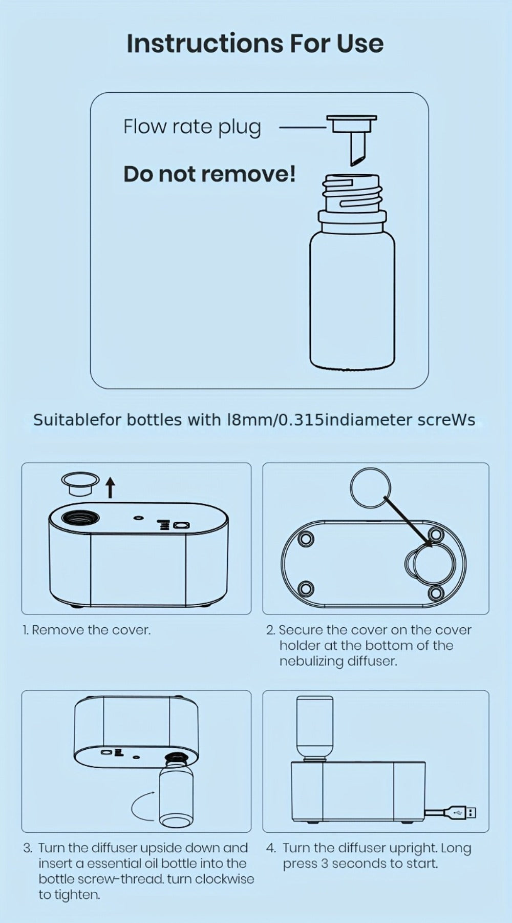 Essential Oil Diffuser Waterless Aroma Diffuser ¨C USB Mini Humidifier, 3 Misting Modes, Color LED Lights, Auto Circulation for Home, Office & Car