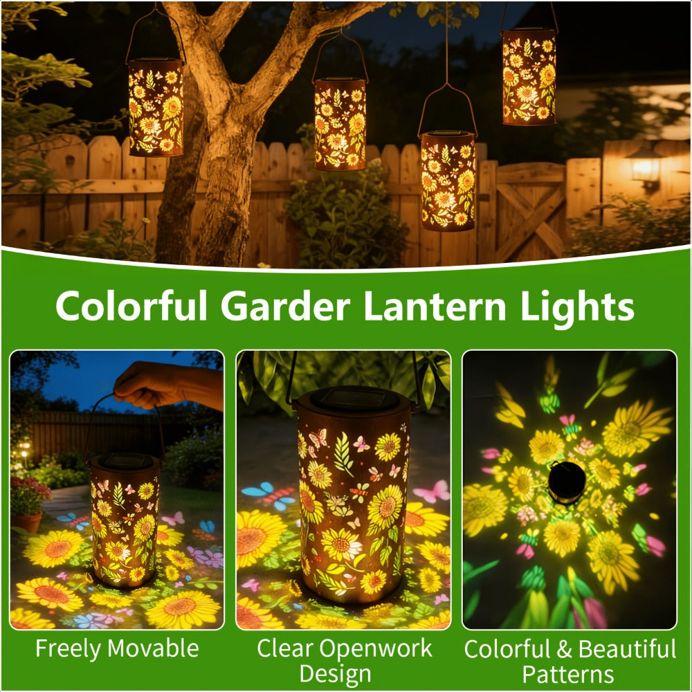 Solar Sunflower Lantern IP65 Waterproof | Painted Butterfly Iron Garden Light | Outdoor Spotlight Lawn Ambient Decor | Solar Garden Lantern for Patio Backyard Porch | Gift for Mom Grandma
