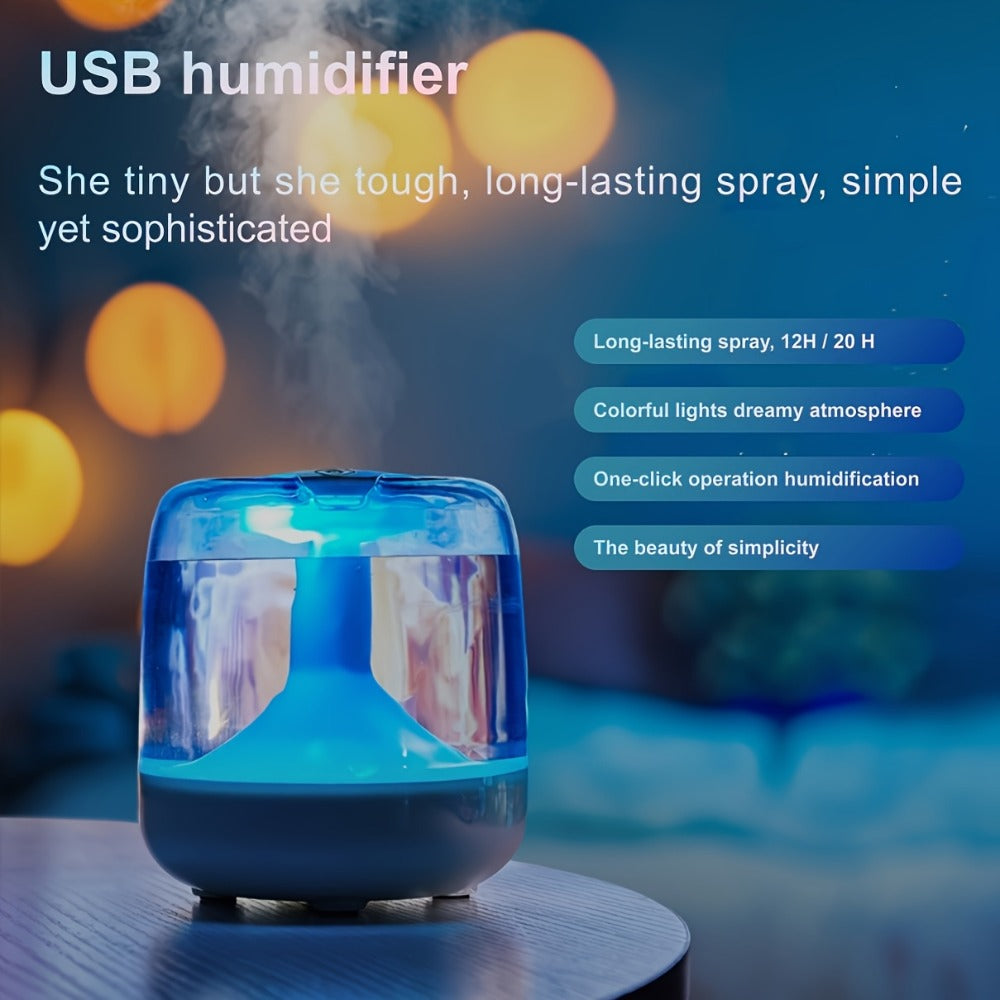USB Humidifier with 7-Color Night Light ¨C Silent 26dB Double Mist Visible Water Tank 24-Hour Runtime for Bedroom Living Room Office Desktop Home Decor Gift