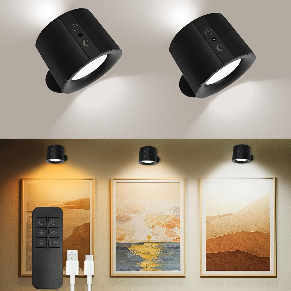 USB Rechargeable LED Wall Light 2 Pack ¨C 360¡ã Rotating Magnetic Ball Touch Control Reading Lamp with 3 Color Temps ¨C Wireless Wall Mounted or Desktop Light for Bedroom Living Room
