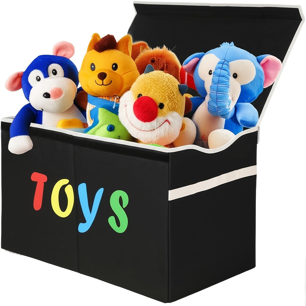 Collapsible Storage Box with Lid & Adjustable Dividers | Large Toy Chest Bin 54x16x14 Inch | Foldable Organizer for Playroom Bedroom Nursery | Boys Girls Toy Storage Box Black Dark Grey