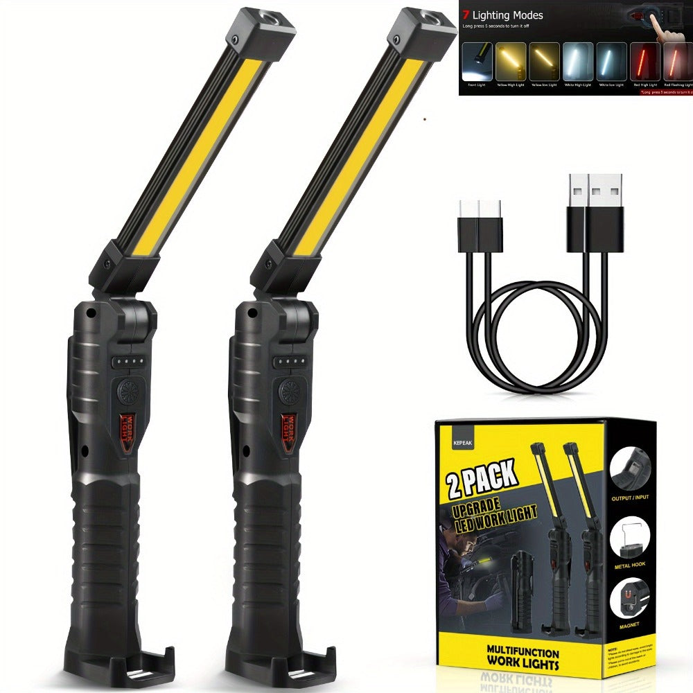 COB LED Work Light Magnetic Base Rechargeable USB 20000 Lumens 7 Modes 180¡ã Rotation Portable Hanging Flashlight with Built-in Battery Power Bank Function for Workshop Garage Car Repair 1/2/4 Pack