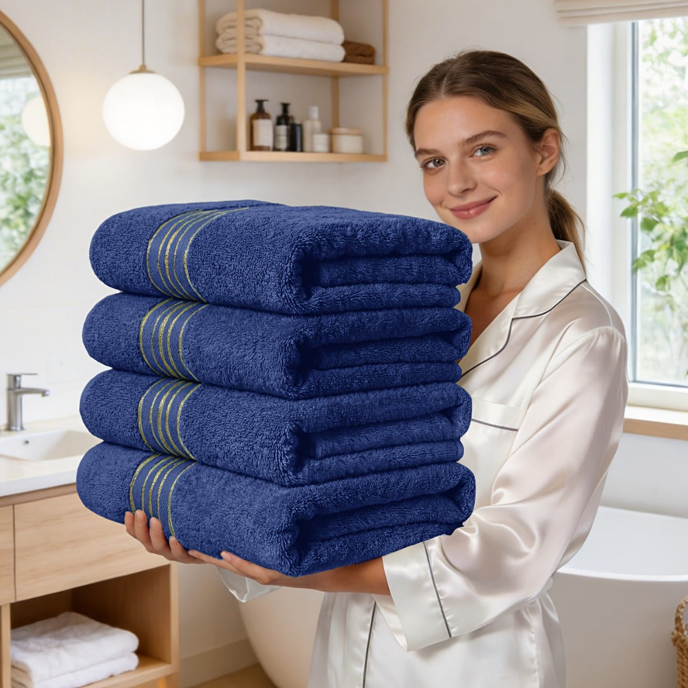 Bath Towel Set 4-Pack 620GSM Bamboo Cotton Blend Super Soft Quick-Dry Absorbent Towels for Bathroom Spa Gym Travel