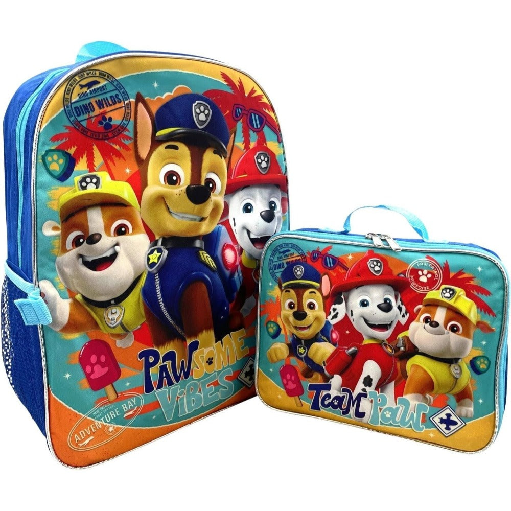 Kids Backpack with Lunch Box Set 16 Inch ¨C Paw Patrol Boys School Bag with Removable Matching Lunchbox, Red Blue, Toddler Kindergarten Elementary Bookbag