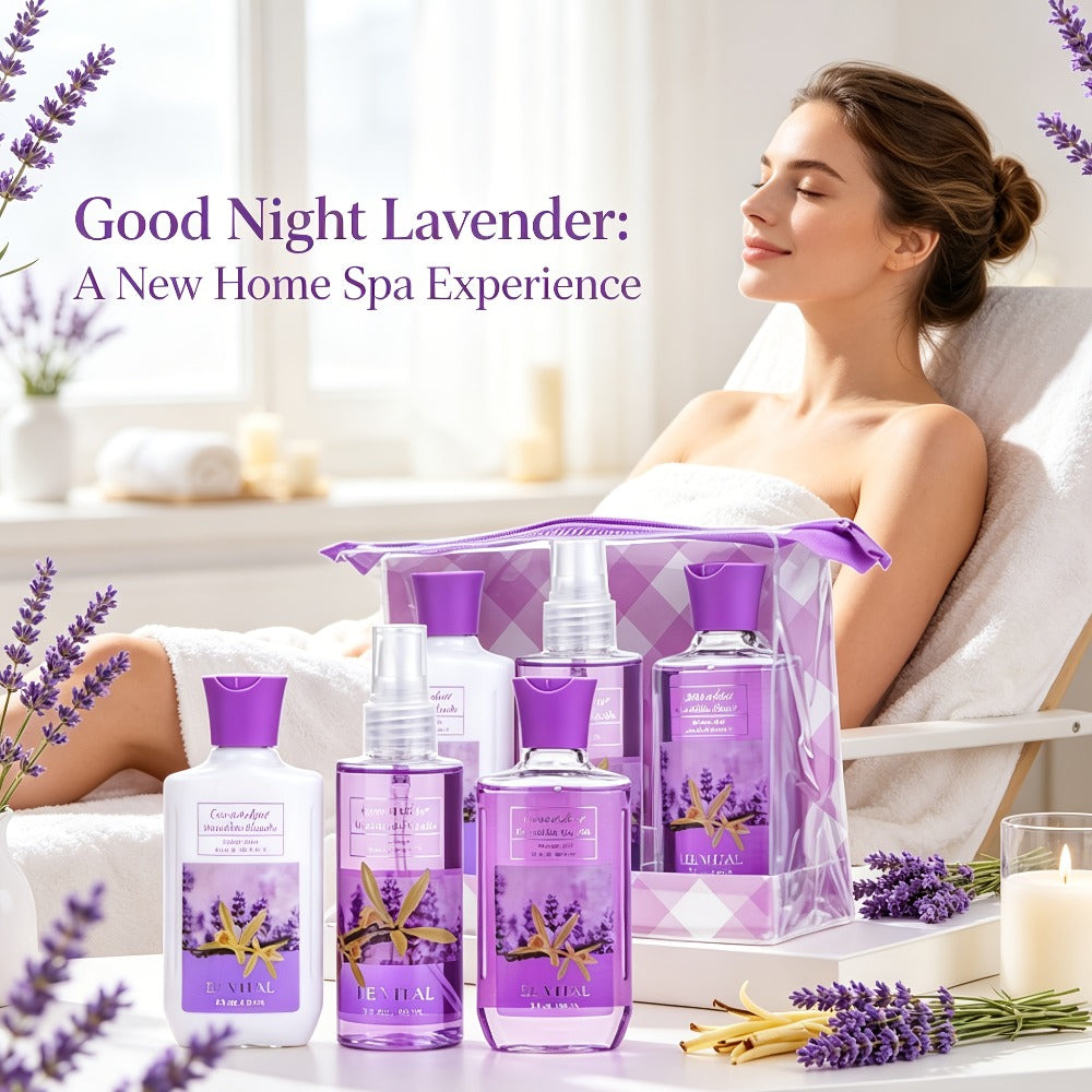 Luxury Bath Gift Set for Women 4pcs Lavender Vanilla Body Care Kit Shower Gel Body Lotion Body Cream Fragrance Mist for Mom Wife Girlfriend All Skin Types