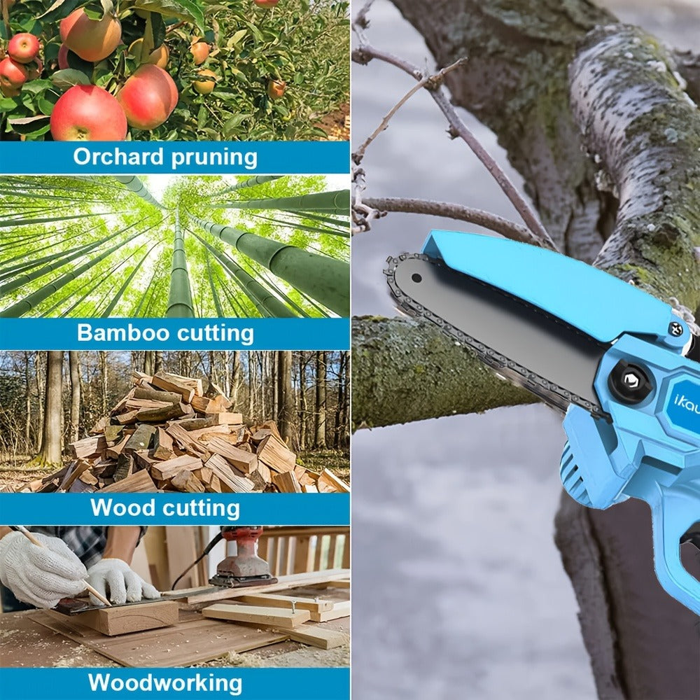 Electric Chainsaw 4 Inch Portable for Makita 21V Battery | 19.2FT/S High Speed Auto Oiler Handheld Saw with 2 Batteries | Lightweight Tree Branch Trimming Tool