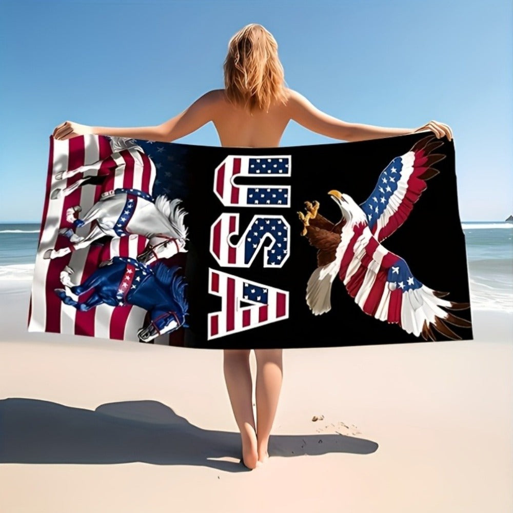 Patriotic Beach Towel American Flag Eagle Design Quick Dry Lightweight Soft Absorbent Polyester Pool Swim Towel USA 4th of July Gift