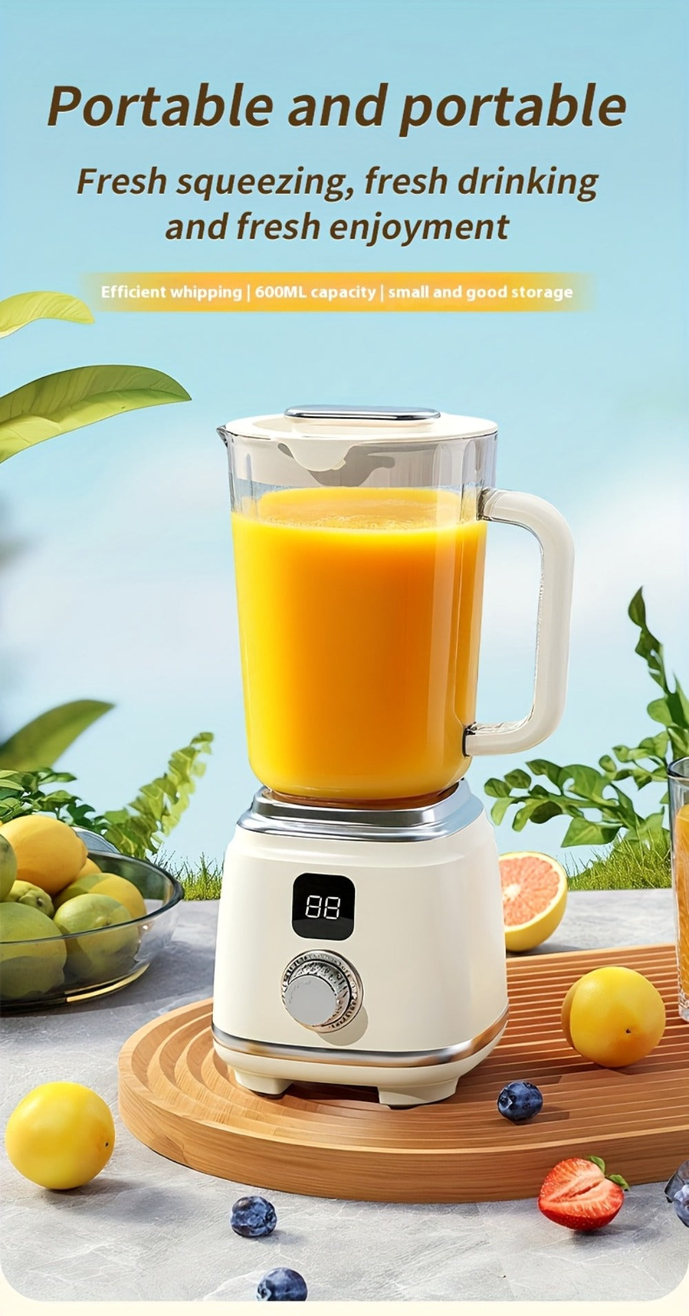 USB Rechargeable Portable Juicer Blender with Digital Display for Smoothies & Shakes | Home Office Travel